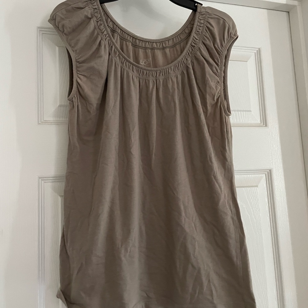 LOFT Taupe Cap Sleeve Blouse